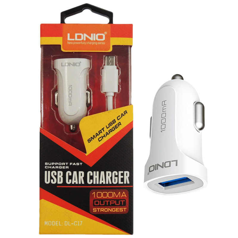 شارژر فندکی LDNIO DL-C17 1A + کابل میکرو یو اس بی