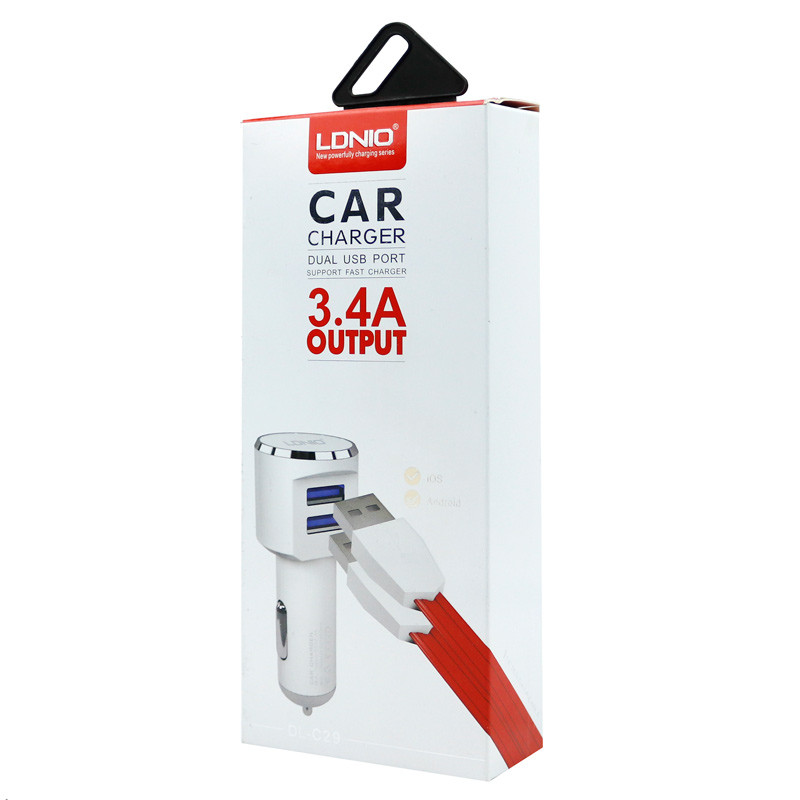 شارژر فندکی LDNIO DL-C29 3.4A + کابل میکرو یو اس بی
