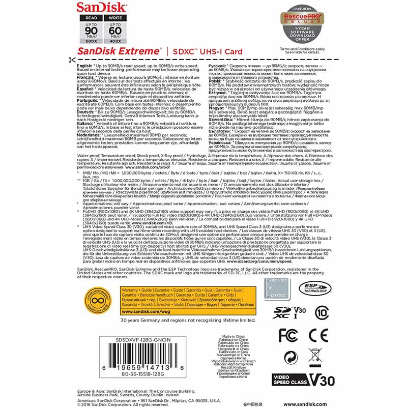 رم اس دی ۱۲۸ گیگ سن دیسک SanDisk Extreme U3 90MB/s