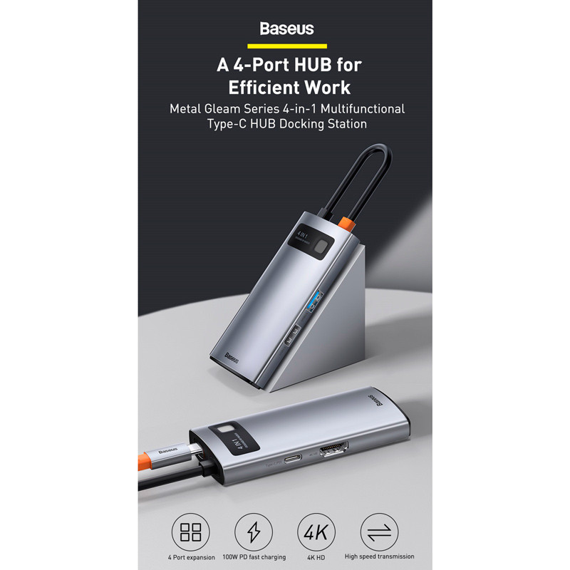 هاب 4 پورت Type-C باسئوس Metal Gleam Series CAHUB-CW0G