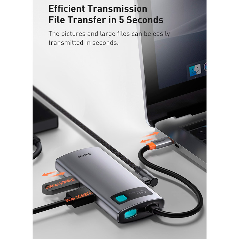 هاب 4 پورت Type-C باسئوس Metal Gleam Series CAHUB-CW0G
