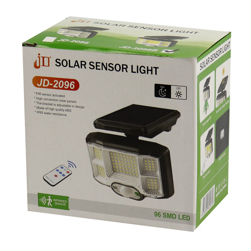 چراغ دیواری سنسوردار خورشیدی JD JD-2096 + ریموت کنترل