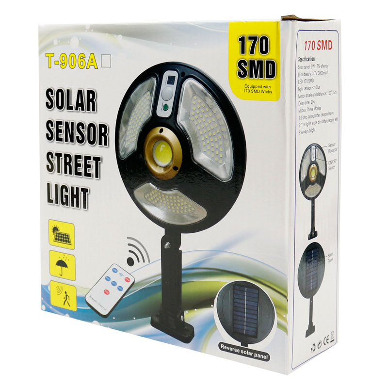 چراغ دیواری سنسوردار خورشیدی Solar Sensor Street Light T-906A + ریموت کنترل