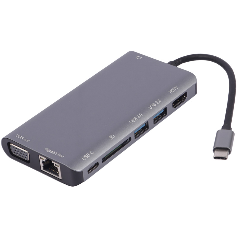 هاب و رم ریدر K-net K-MFCMS908 USB 3.0/HDMI/VGA/RJ45/AUX/Type-C PD To Type-C