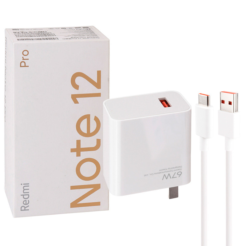 شارژر دیواری فست شارژ Xiaomi Redmi Note 12 Pro MDY-12-EF 6.2A QC3.0 PD 67W سرجعبه + کابل تایپ سی و جعبه گوشی