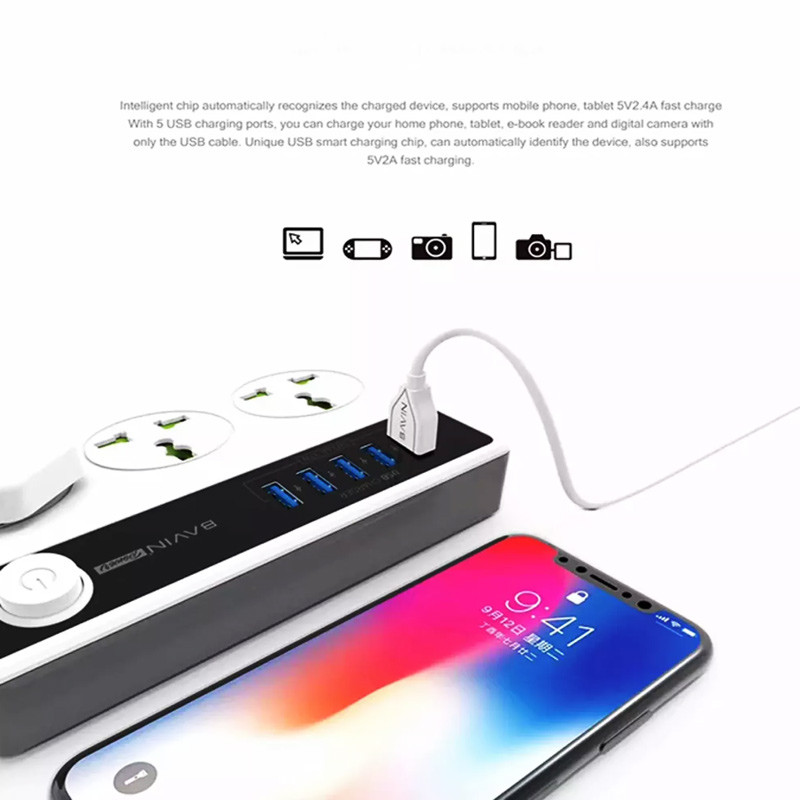 چند راهی ۳ خانه برق ارت دار باوین PC512 با کابل ۱٫۵ متری + شارژر USB