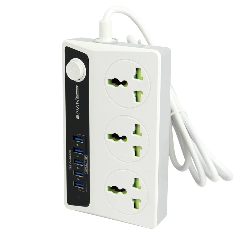 چند راهی ۳ خانه برق ارت دار باوین PC512 با کابل ۱٫۵ متری + شارژر USB