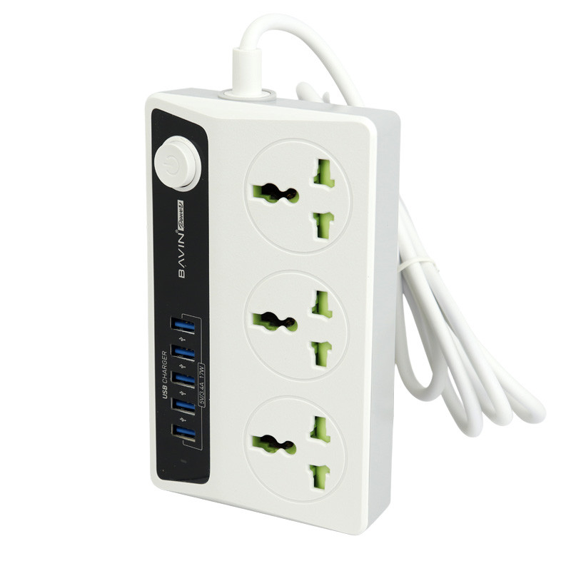 چند راهی ۳ خانه برق ارت دار باوین PC512 با کابل ۱٫۵ متری + شارژر USB