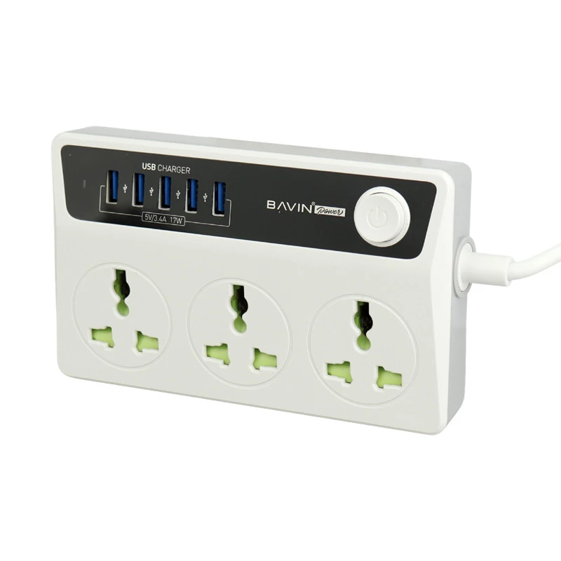 چند راهی ۳ خانه برق ارت دار باوین PC512 با کابل ۱٫۵ متری + شارژر USB