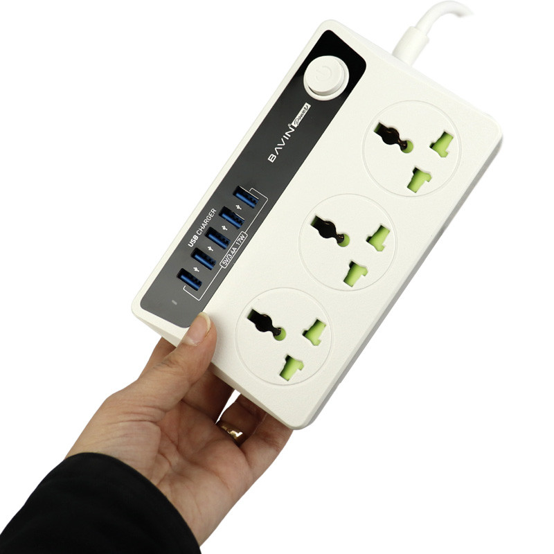 چند راهی ۳ خانه برق ارت دار باوین PC512 با کابل ۱٫۵ متری + شارژر USB
