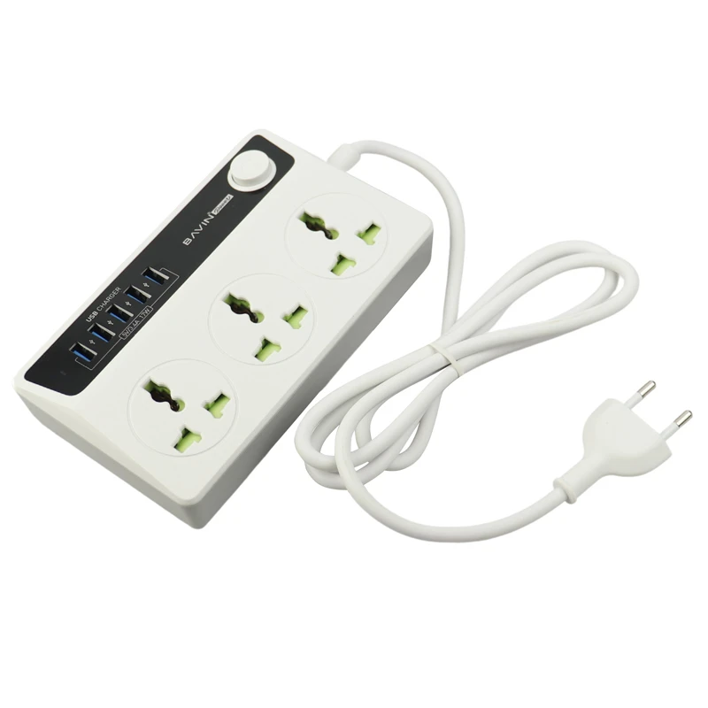 چند راهی ۳ خانه برق ارت دار باوین PC512 با کابل ۱٫۵ متری + شارژر USB