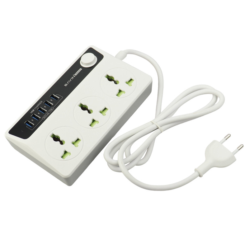 چند راهی ۳ خانه برق ارت دار باوین PC512 با کابل ۱٫۵ متری + شارژر USB
