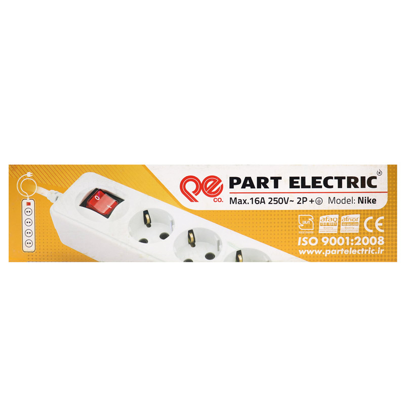 چند راهی ۴ خانه بدون ارت نیک پارت الکتریک با کابل ۳ متری مدل PE308
