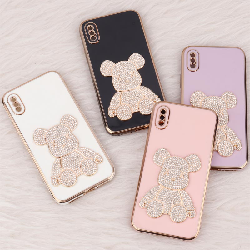 قاب My Case Power Bear نگین دار محافظ لنزدار iPhone X