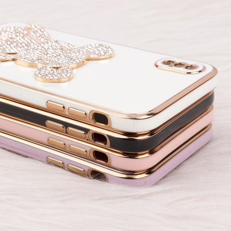 قاب My Case Power Bear نگین دار محافظ لنزدار iPhone X