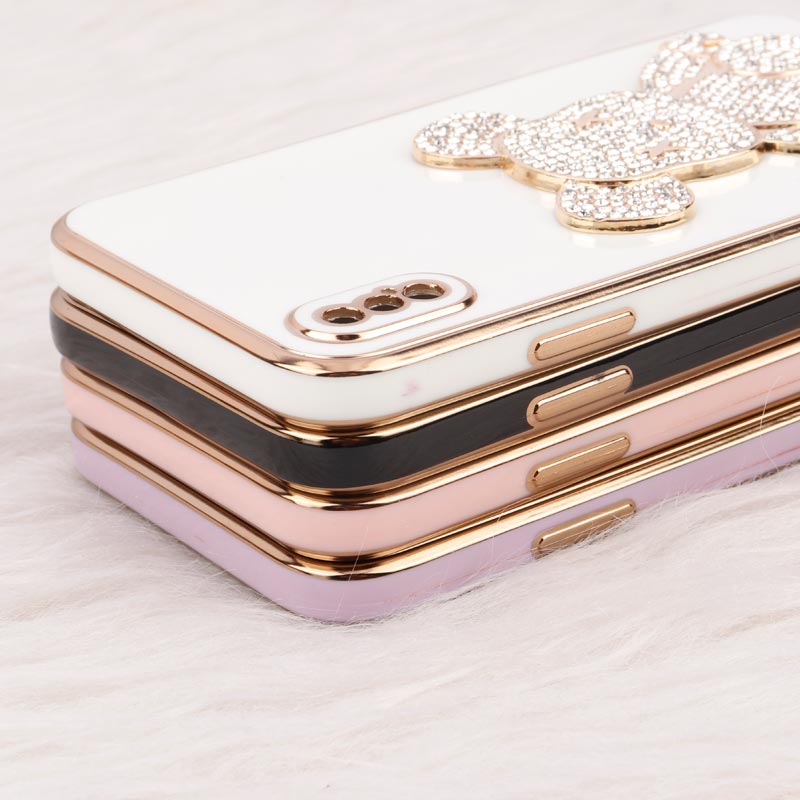 قاب My Case Power Bear نگین دار محافظ لنزدار iPhone X