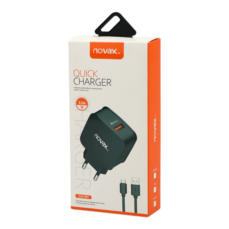 شارژر دیواری فست شارژ Novax CH-101 QC3.0 PD 2.4A 18W + کابل آیفونی