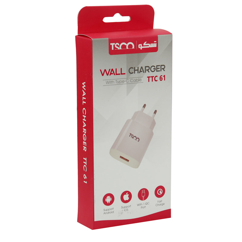 شارژر دیواری فست شارژ TSCO TTC 61 QC3.0 PD 3.6A + کابل میکرو یو اس بی