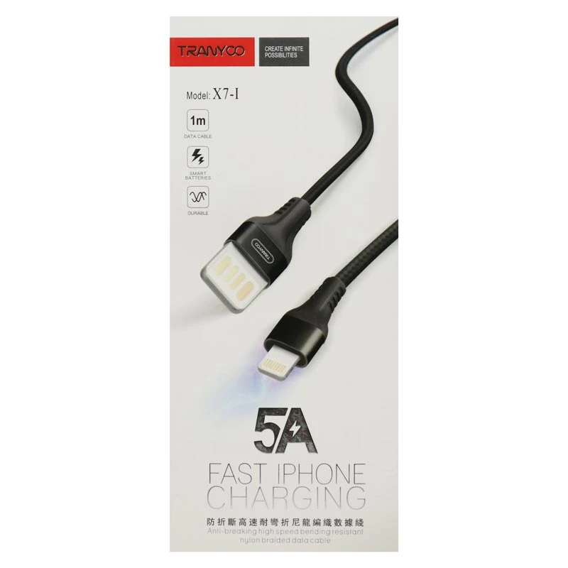 کابل آیفونی فست شارژ Tranyoo X7-I 5A 1m