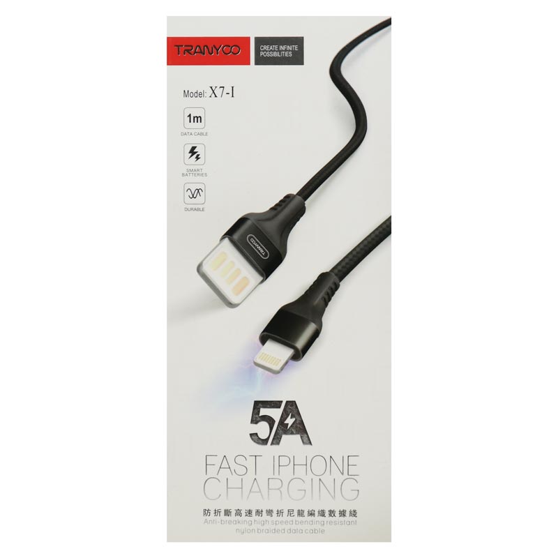 کابل آیفونی فست شارژ Tranyoo X7-I 5A 1m
