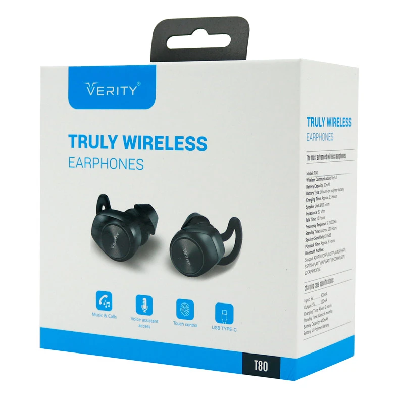 هندزفری بلوتوث دو تایی Verity T80 TWS