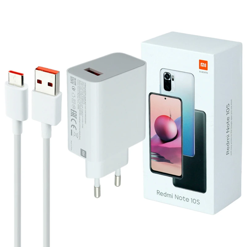 شارژر دیواری فست شارژ Xiaomi Redmi Note 10S QC3 PD 33W سرجعبه + کابل Type-C و جعبه گوشی
