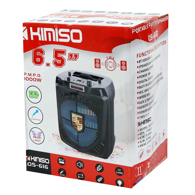 اسپیکر چمدانی بلوتوثی رم و فلش خور Kimiso QS-616 + ریموت کنترل