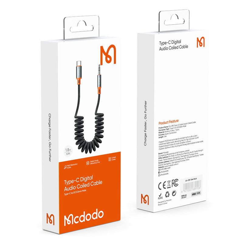 کابل تبدیل فنری Mcdodo CA-090 Type-C To AUX 1.8m
