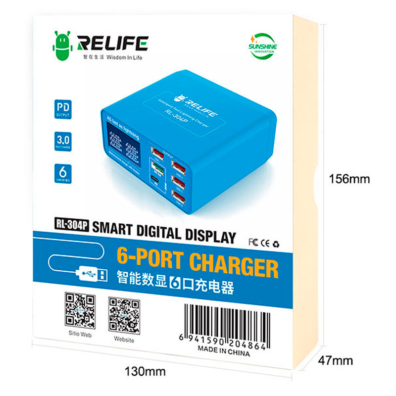 شارژر و تستر Relife RL-304P 6Port QC3.0 PD3.0 40W Type-C/USB