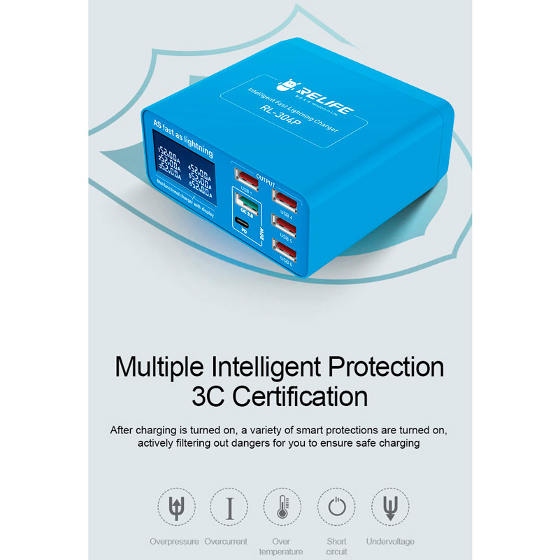 شارژر و تستر Relife RL-304P 6Port QC3.0 PD3.0 40W Type-C/USB