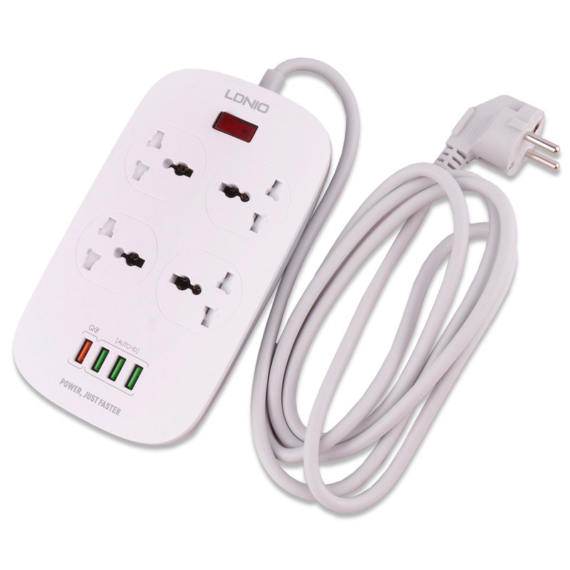 چند راهی ۴ خانه برق LDNIO SC4407 2m + شارژر ۴Port USB QC 3.0
