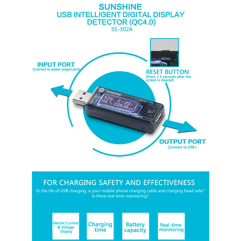تستر Sunshine SS-302A 5A QC4.0 USB