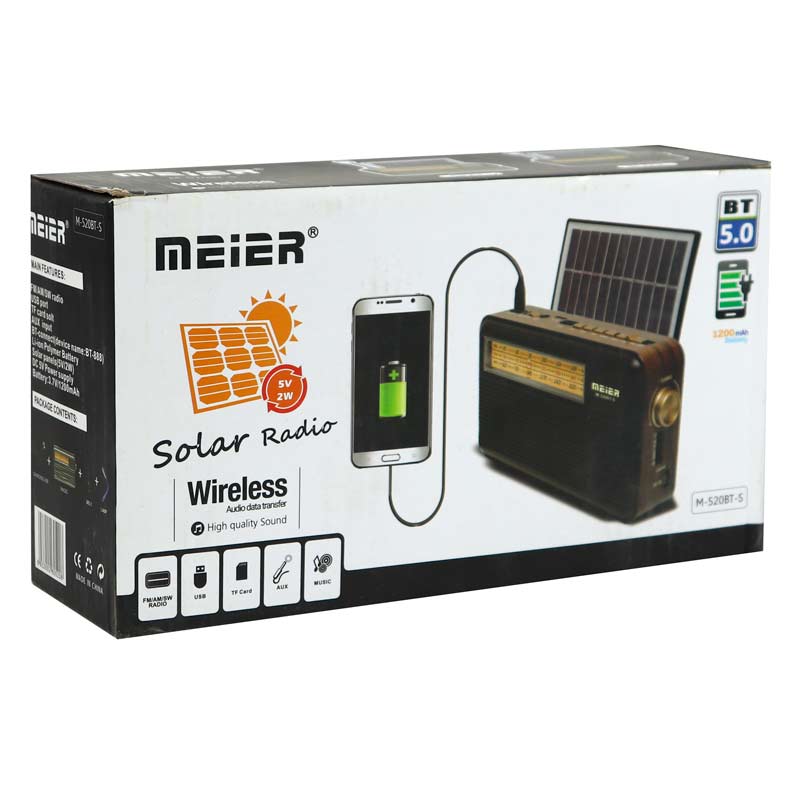 رادیو اسپیکر بلوتوثی خورشیدی Meier M-520BT + چراغ USB LED