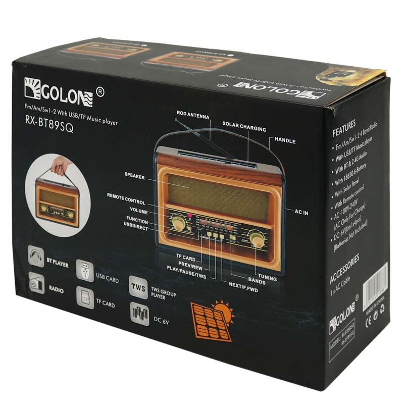 رادیو اسپیکر بلوتوثی رم و فلش خور خورشیدی Golon RX-BT89SQ + ریموت کنترل