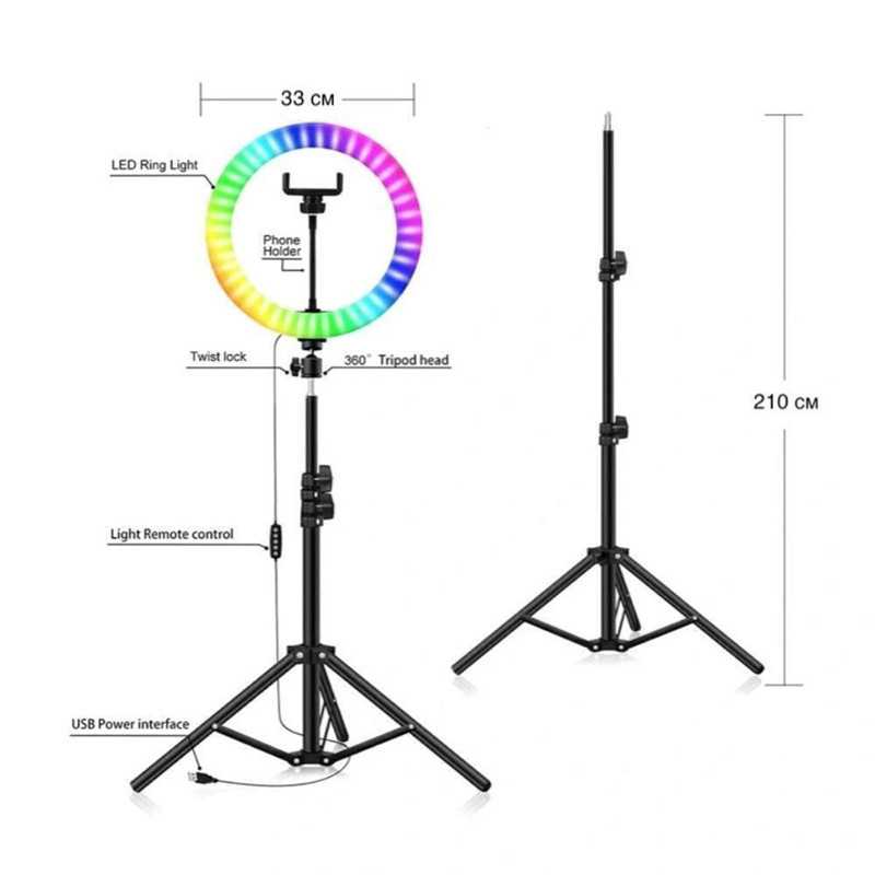 رینگ لایت پایه دار RGB LED MJ33