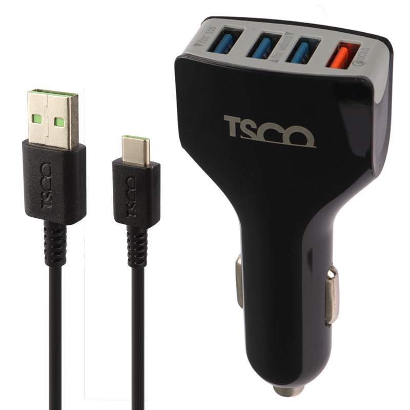 شارژر فندکی فست شارژ TSCO TCG 20 3A QC3.0 PD 18W + کابل تایپ سی