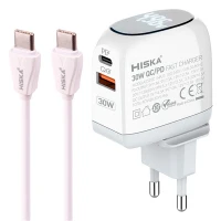 شارژر دیواری فست شارژ Hiska H-115PD 2Port QC3.0 PD 4.5A 30W Type-C + کابل تبدیل تایپ سی