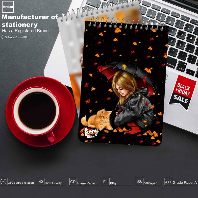 دفترچه یادداشت 50 برگ طرح دختر پاییز و گربه مستر راد کد 175627