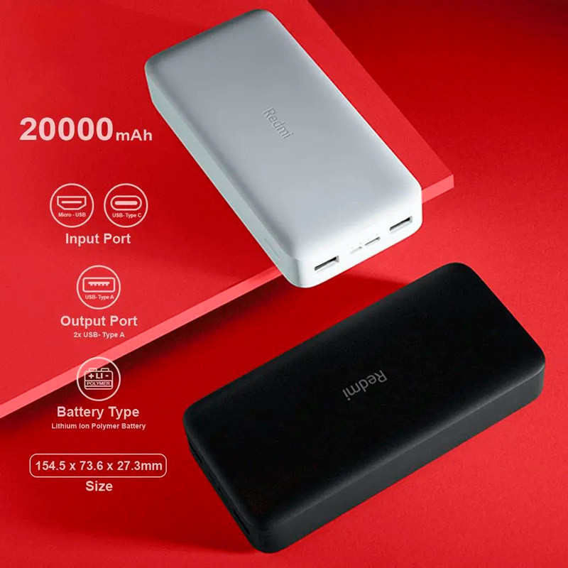 پاور بانک ۲۰۰۰۰ شیائومی Xiaomi Redmi PB200LZM High Copy 18W گلوبال