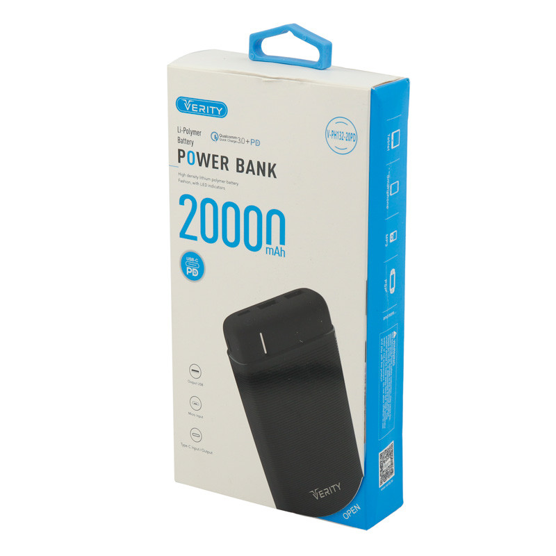 پاور بانک فست شارژ ۲۰۰۰۰ وریتی Verity V-PH132-20PD QC3.0 PD 18W
