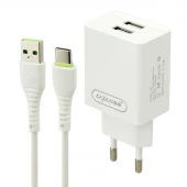شارژر دیواری فست شارژ CAZA U30&KIT 2Port 2.4A + کابل تایپ سی