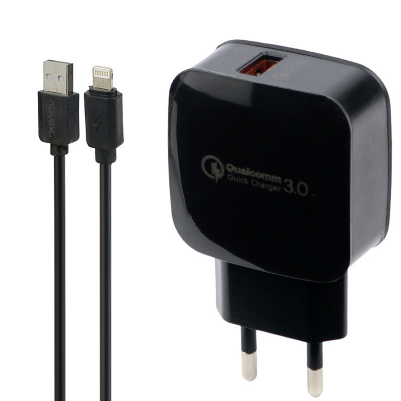 شارژر دیواری فست شارژ Novax CH-101 QC3.0 PD 2.4A 18W + کابل آیفونی
