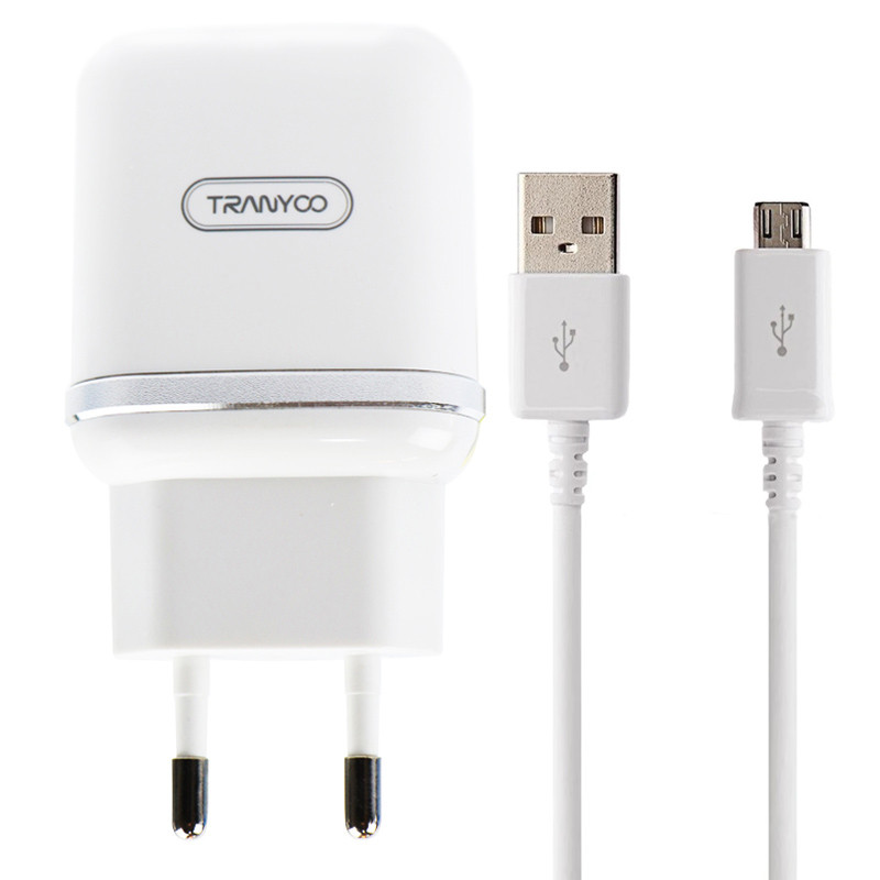 شارژر دیواری Tranyoo V60 2.4A 12W 2Port + کابل میکرو یو اس بی