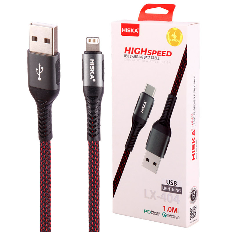 کابل آیفونی فست شارژ Hiska LX-404 3A PD QC3.0 1m