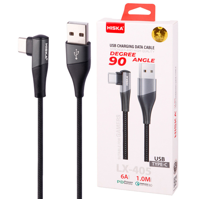 کابل تایپ سی فست شارژ Hiska LX-405 6A PD QC3.0 1m یکسر L