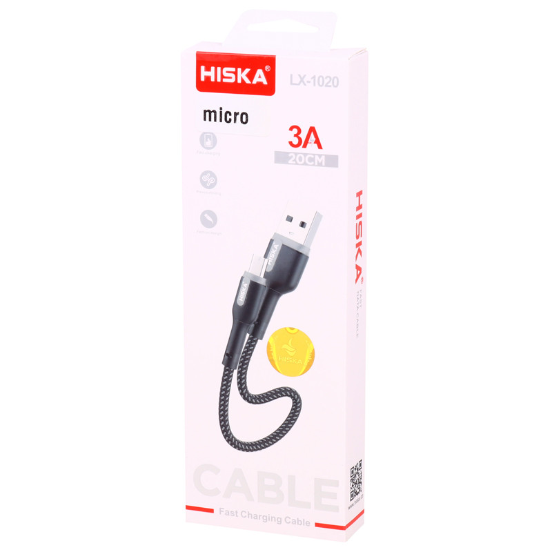 کابل کوتاه میکرو یو اس بی فست شارژ Hiska LX-1020 3A 20cm