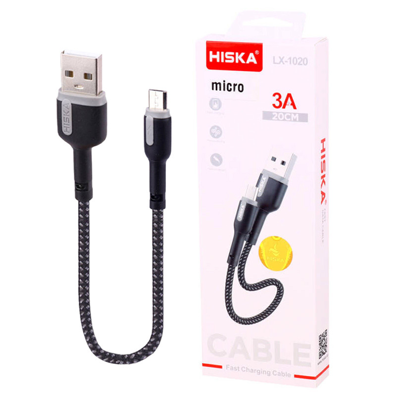 کابل کوتاه میکرو یو اس بی فست شارژ Hiska LX-1020 3A 20cm