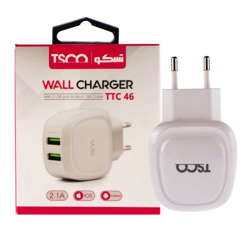 شارژر دیواری TSCO TTC 46 2Port + کابل میکرو یو اس بی