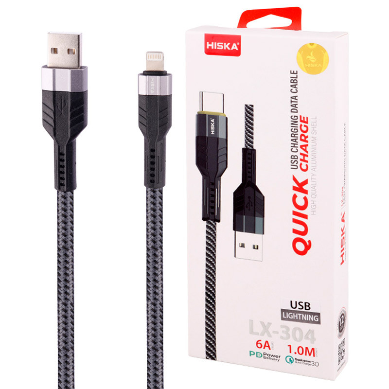کابل آیفونی فست شارژ Hiska LX-304 6A PD QC3.0 1m