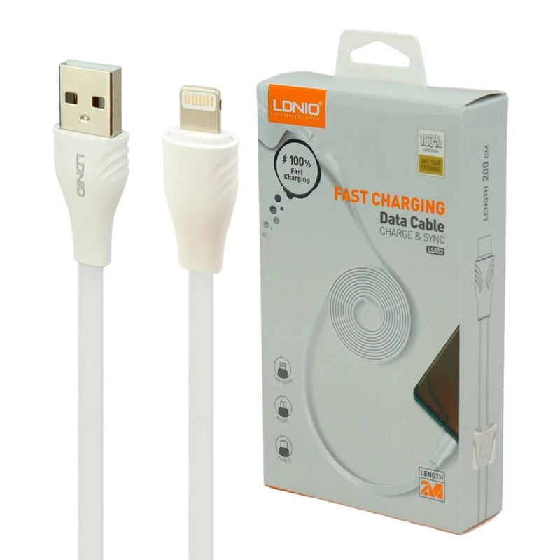کابل آیفونی فست شارژ Ldnio LS552 2.1A 2m
